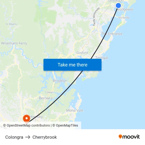Colongra to Cherrybrook map