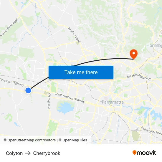 Colyton to Cherrybrook map