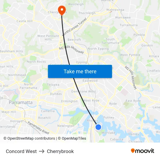 Concord West to Cherrybrook map