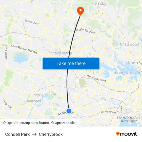 Condell Park to Cherrybrook map