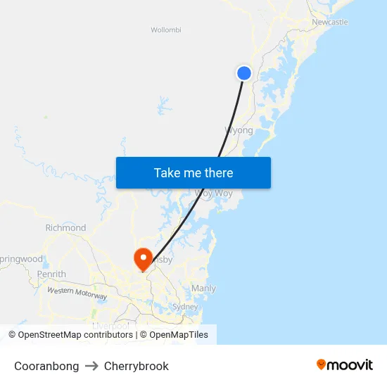 Cooranbong to Cherrybrook map