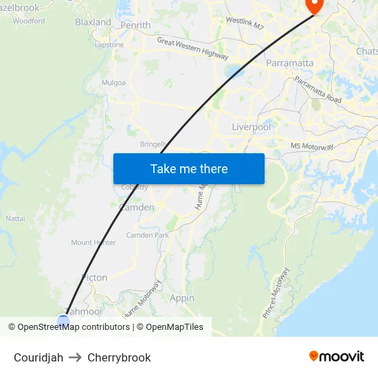 Couridjah to Cherrybrook map