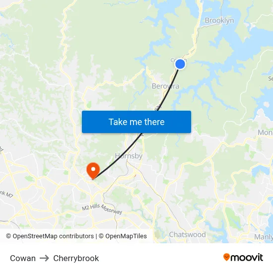 Cowan to Cherrybrook map