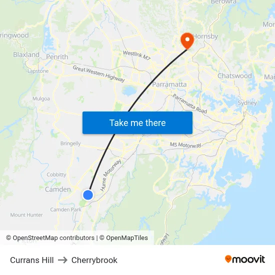 Currans Hill to Cherrybrook map