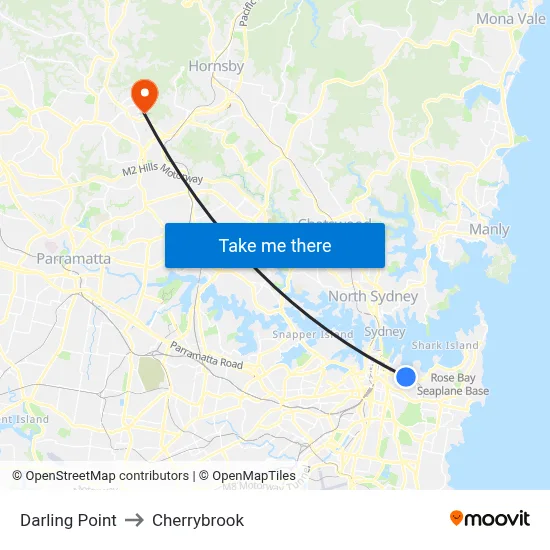 Darling Point to Cherrybrook map