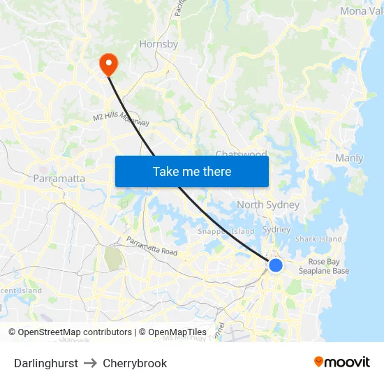 Darlinghurst to Cherrybrook map