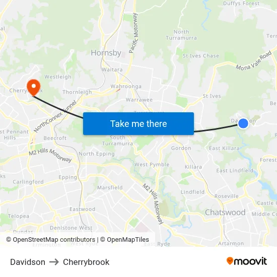 Davidson to Cherrybrook map