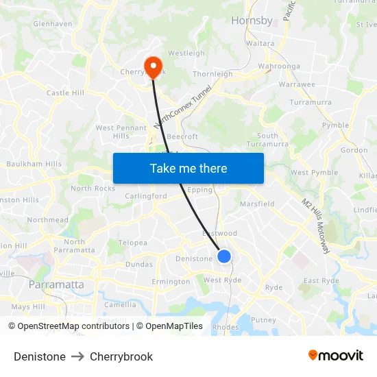 Denistone to Cherrybrook map