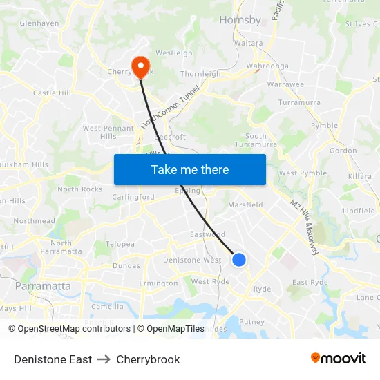 Denistone East to Cherrybrook map