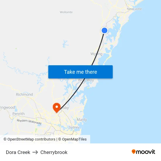 Dora Creek to Cherrybrook map