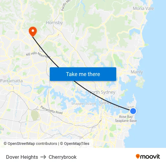 Dover Heights to Cherrybrook map