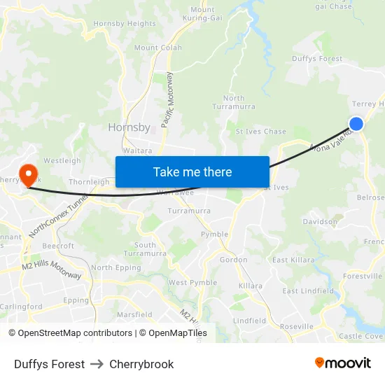 Duffys Forest to Cherrybrook map