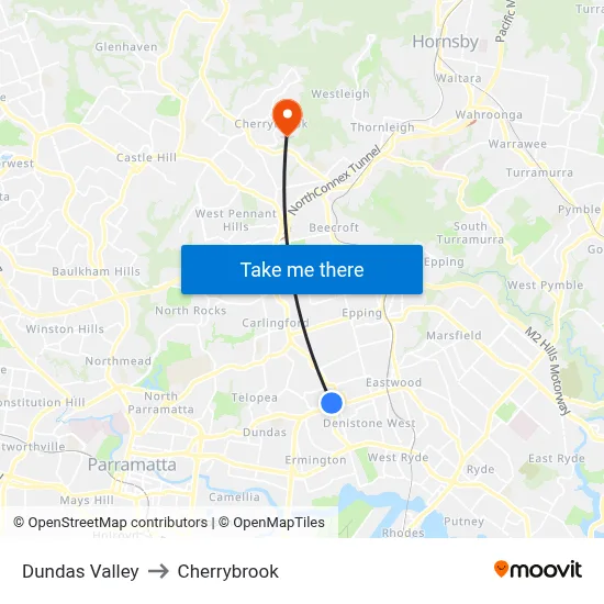 Dundas Valley to Cherrybrook map