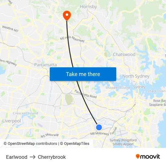 Earlwood to Cherrybrook map