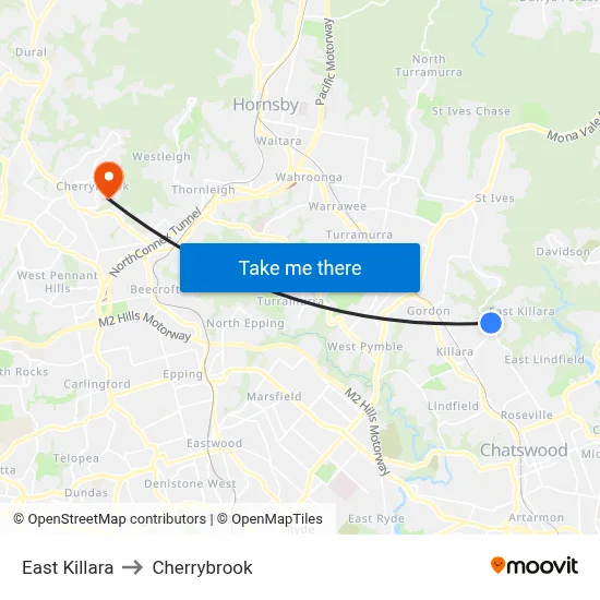 East Killara to Cherrybrook map