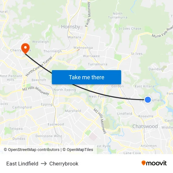 East Lindfield to Cherrybrook map