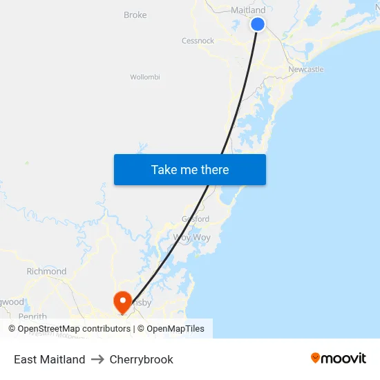 East Maitland to Cherrybrook map
