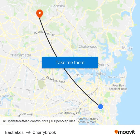 Eastlakes to Cherrybrook map