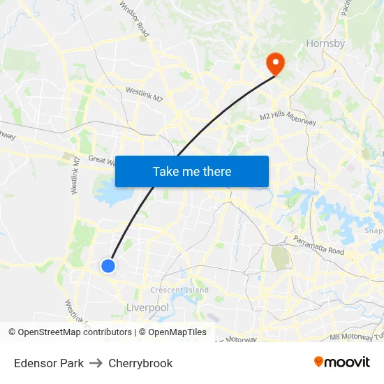 Edensor Park to Cherrybrook map