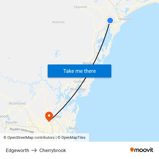 Edgeworth to Cherrybrook map