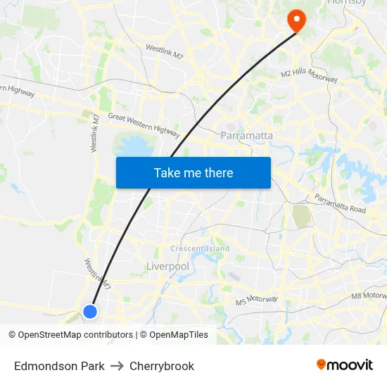 Edmondson Park to Cherrybrook map