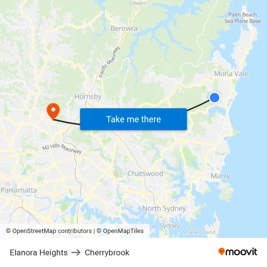 Elanora Heights to Cherrybrook map
