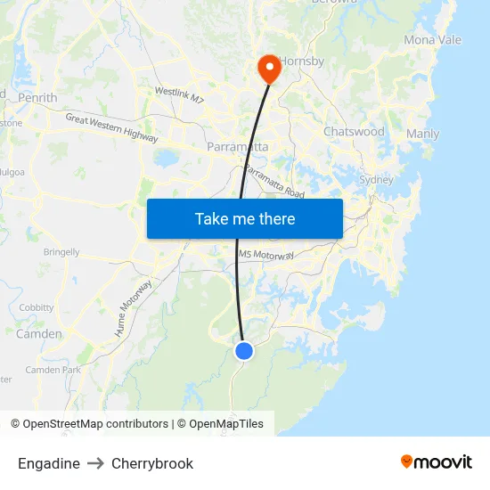 Engadine to Cherrybrook map
