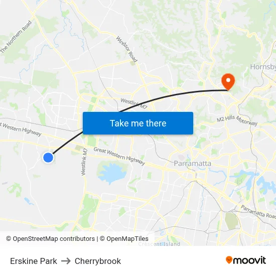 Erskine Park to Cherrybrook map