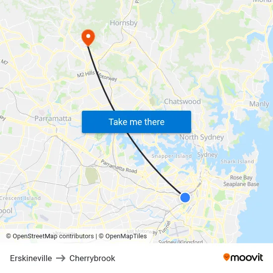Erskineville to Cherrybrook map