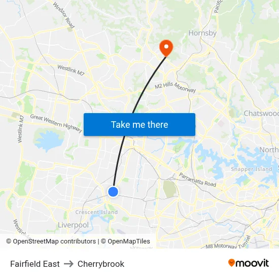 Fairfield East to Cherrybrook map