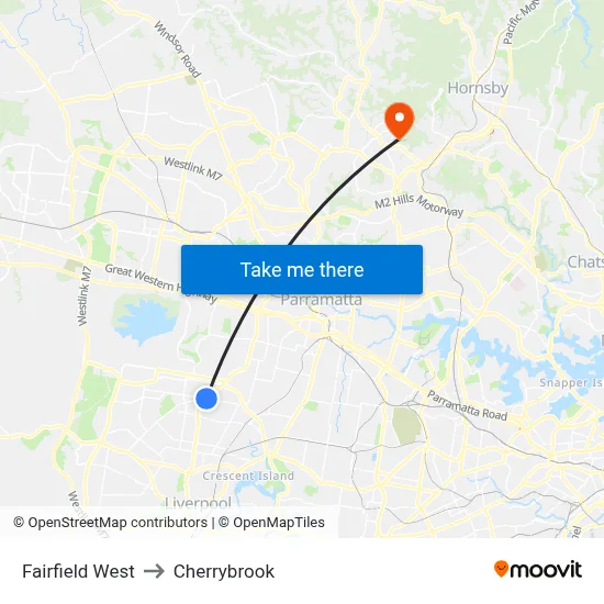 Fairfield West to Cherrybrook map