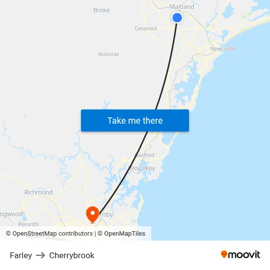 Farley to Cherrybrook map