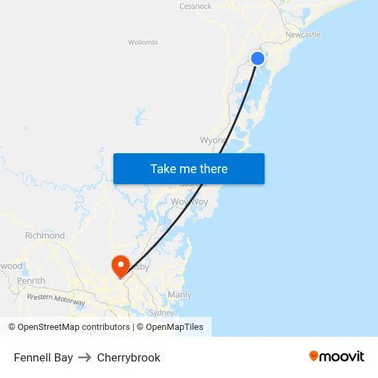 Fennell Bay to Cherrybrook map