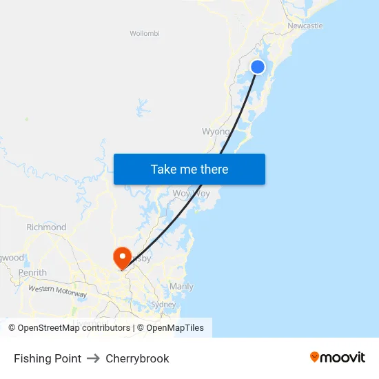 Fishing Point to Cherrybrook map