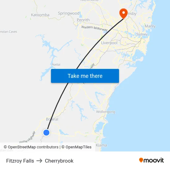 Fitzroy Falls to Cherrybrook map