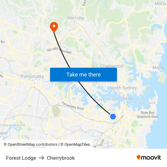 Forest Lodge to Cherrybrook map