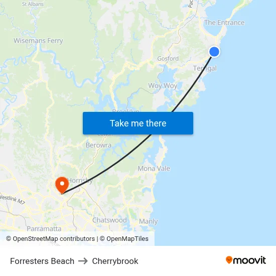 Forresters Beach to Cherrybrook map