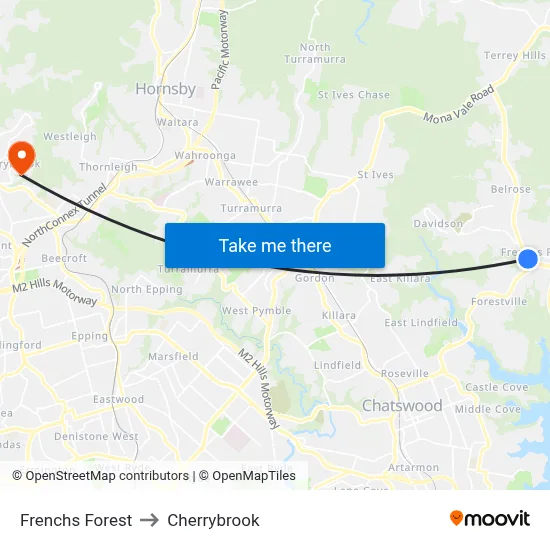 Frenchs Forest to Cherrybrook map