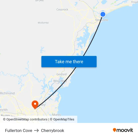 Fullerton Cove to Cherrybrook map