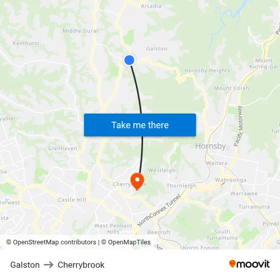 Galston to Cherrybrook map