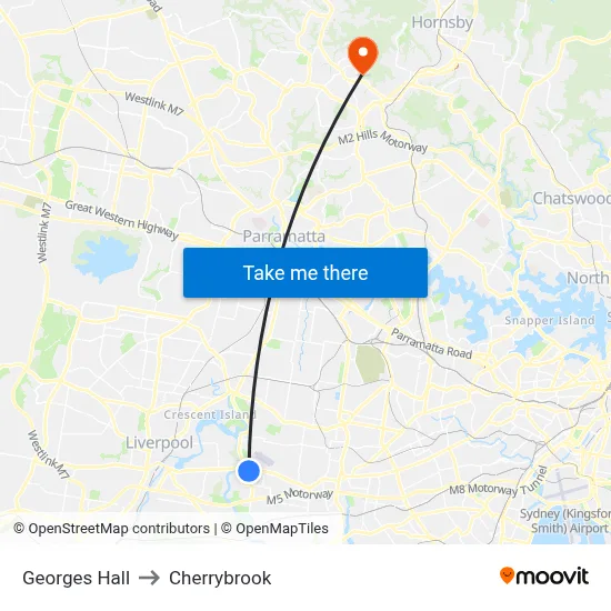 Georges Hall to Cherrybrook map