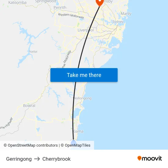 Gerringong to Cherrybrook map