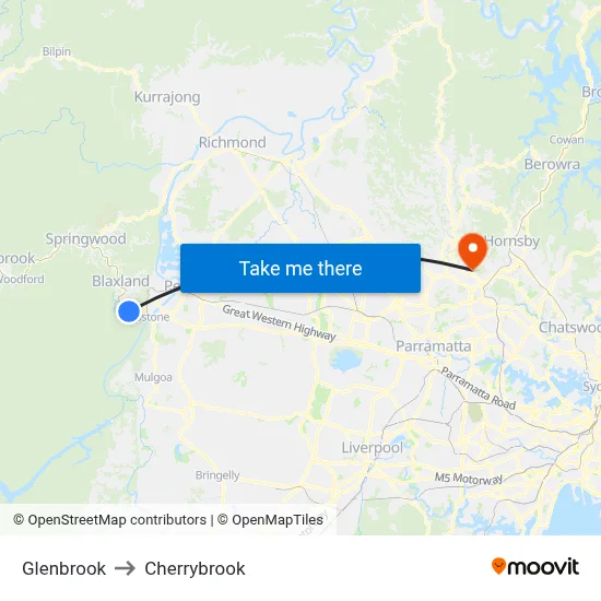 Glenbrook to Cherrybrook map