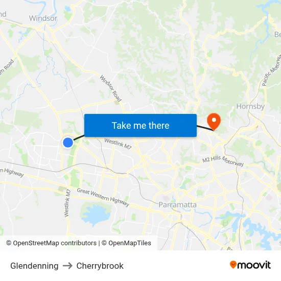 Glendenning to Cherrybrook map