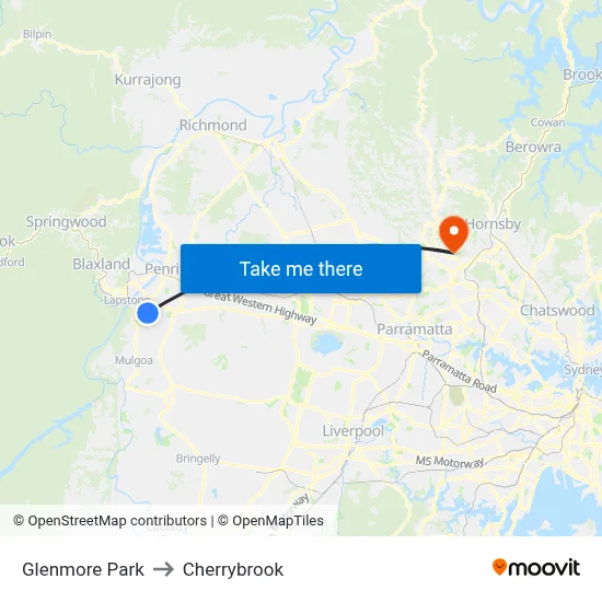 Glenmore Park to Cherrybrook map
