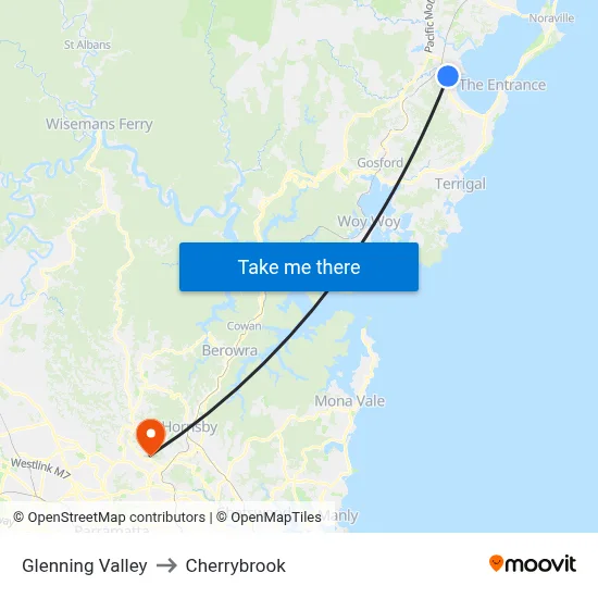 Glenning Valley to Cherrybrook map