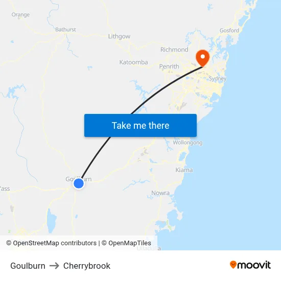 Goulburn to Cherrybrook map
