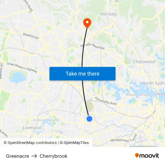 Greenacre to Cherrybrook map