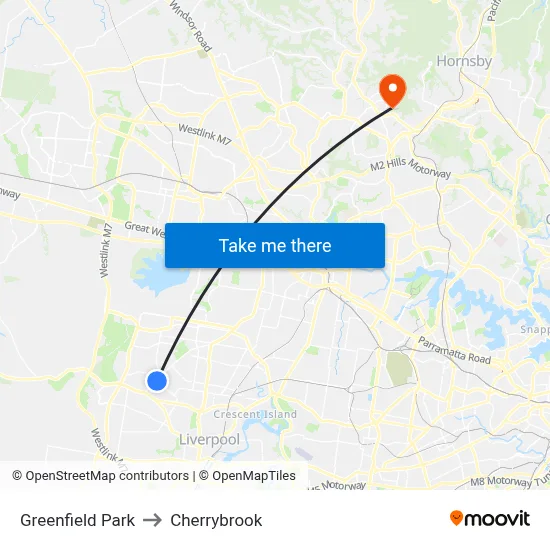 Greenfield Park to Cherrybrook map