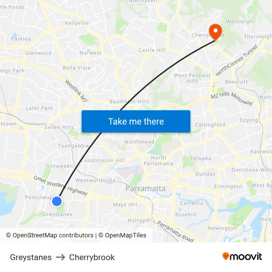 Greystanes to Cherrybrook map